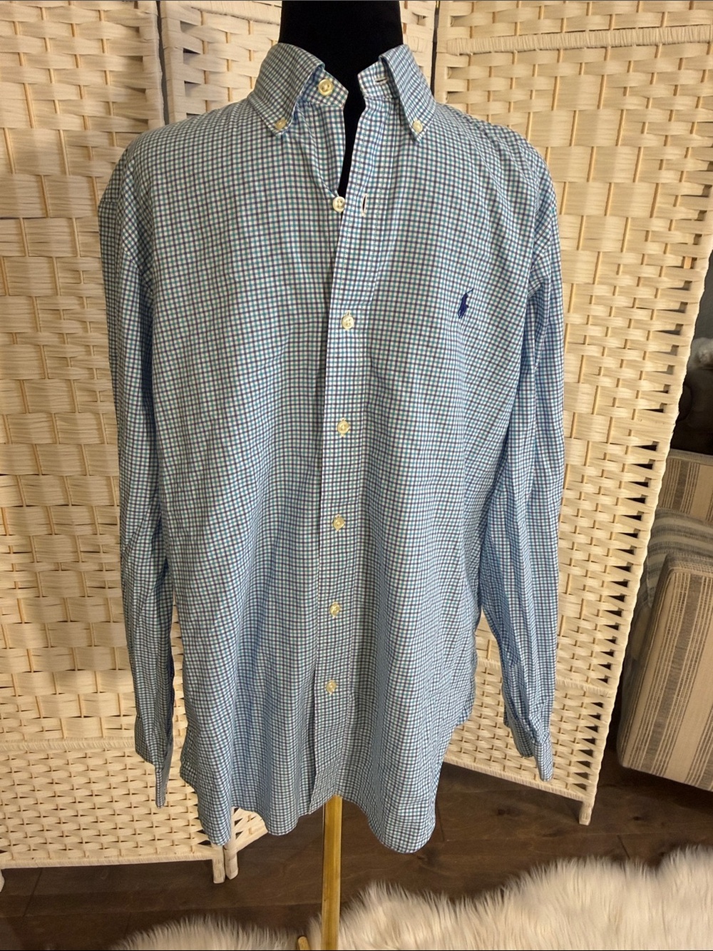 Ralph Lauren Light Blue & White Gingham Button-Down Shirt